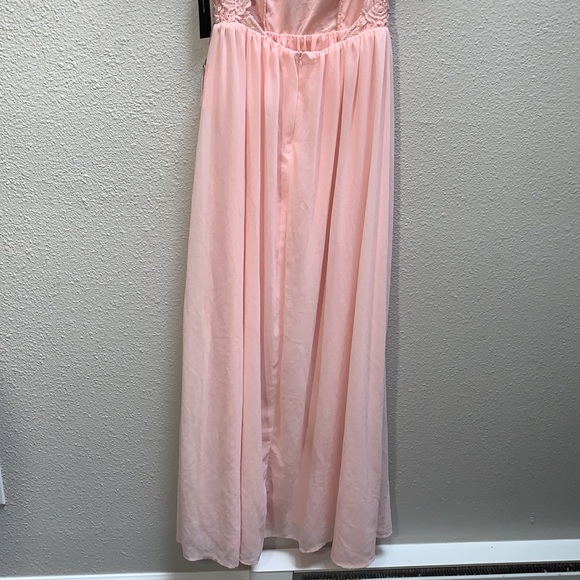 Lulus Greatest Lace Maxi Dress light pink lace bodice open back chiffon Skirt XS - Picture 16 of 17